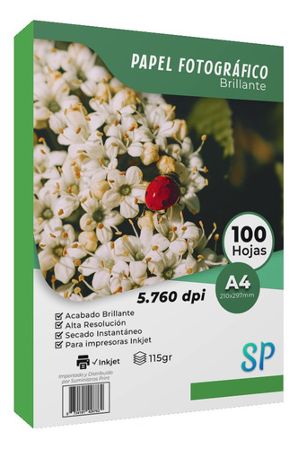 Papel Fotográfico Glossy A4 115gr Alto Brillo X 100 Hojas