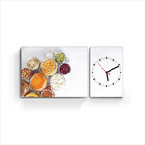 Cuadro Diptico Con Reloj De Pared Cocina Cereales Saludable