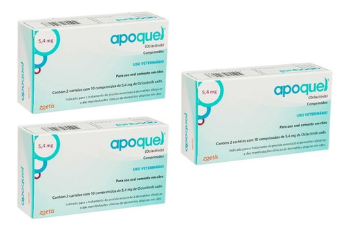 Combo 3 Caixas Apoquel 5,4 Mg 20 Comprimidos Cães - Zoetis