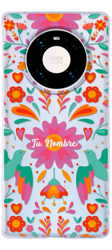 Funda Para Huawei Tejido Mexicano Flores Corazones Nombre