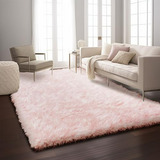 Alfombra Ophanie Lavable 5x8 Para Sala, Rosa Peluda Y Suave,