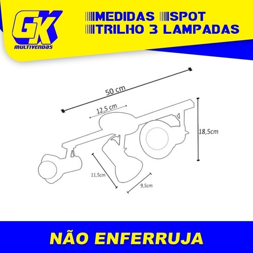 Spot Trilho Triplo 3 Lâmpadas Direc Pt/cb/bco Nao Enferruja