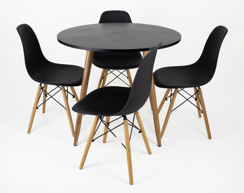 Conjunto De Mesa Preta Redonda Com 90cm + 4 Cadeiras Eiffel