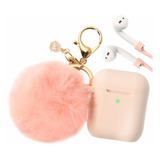 Funda De Silicona Para AirPods 1 / 2 Con Pompom Color Rosa