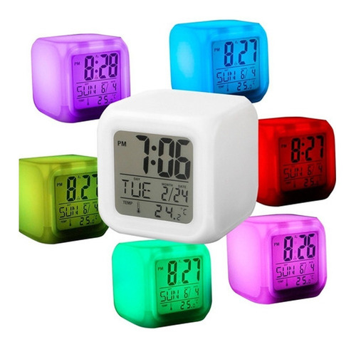 Reloj Despertador Cubo Led Multicolor Con Temperatura