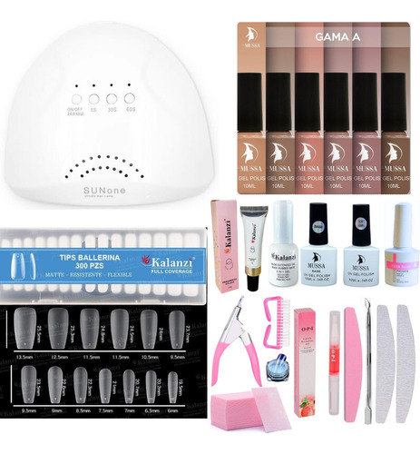 Kit Press On Con 6gelish Lampara Base Top Tips Uñas Soft Gel