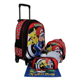 Kit Mochila Pokemon Pikachu Go Com Rodinhas Infantil Aulas 