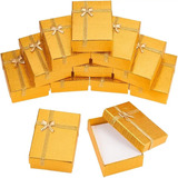 Pack 12 Cajas Doradas Para Joyas Conjuntos Cadenas 5x8x2,5cm