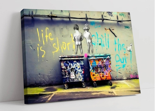 Quadro Canvas Banksy Life Is Short Crianças Grande 100x70cm