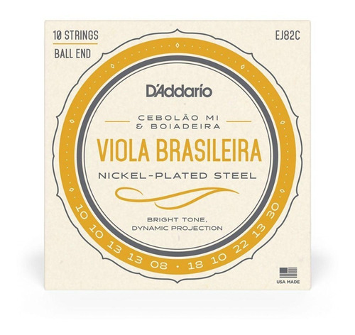 Encordoamento P/ Viola Caipira Daddario J82c Cebolão Em Mi