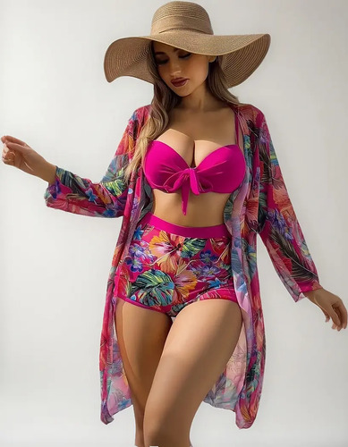 Traje De Baño Juego De Bikini Talla Pareos Playa Sexy 3 Pza