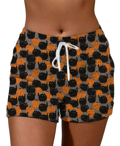 Shorts Elásticos Con Estampado De Calabaza De Halloween