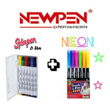 Kit Newpen Brush Pen Neon + Canetinha Sylvapen C/6 Newpen