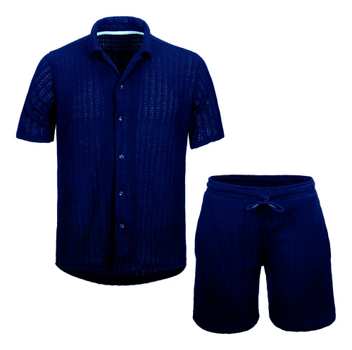 Conjunto De Lino Hombre Short Y Camisa Manga Corta Liso