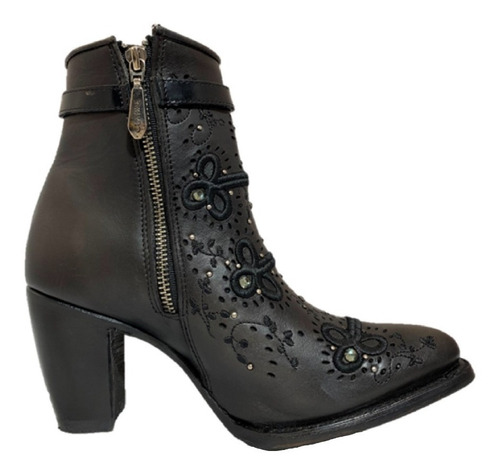 Botin Vaquero Casual Vestir Dama Cuadra Piel Tokio Negro