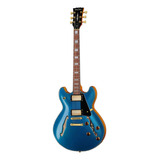 Guitarra Eléctrica Harley Benton Vintage Series Hb-35plus Semi Hollow De Arce Metallic Blue Metalizado Con Diapasón De Granadillo Brasileño