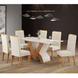 Conjunto Sala De Jantar Mesa 160cm Lunar 6 Cadeiras Cor Mel/off White/blonde/pastel