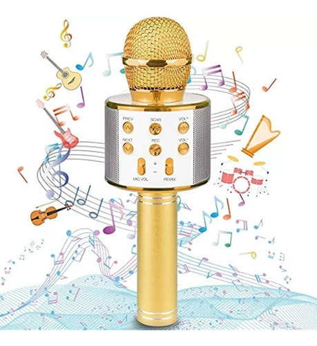 Microfono Parlante  Bluetooth Karaoke Dorado 