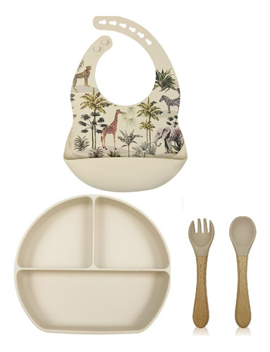 Set Alimentacion Bebe Silicona Premium Estampas 4 Productos