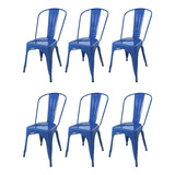 Silla De Comedor Desillas Tolix, Estructura Color Azul Claro, 6 Unidades