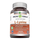 L-lisina 100% Pura 180 Capsulas 1000mg Aminoacido Eg Ll7 Sabor Nd