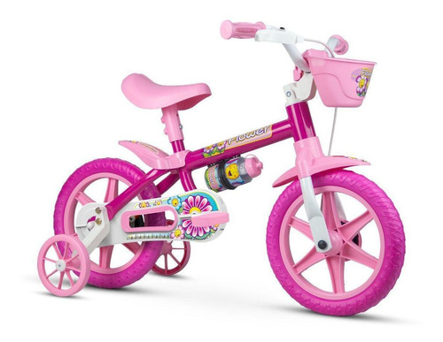 Bicicleta Infantil Aro 12 Com Rodinhas Nathor Flower Rosa