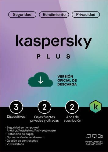 Kaspersky Plus 3 Disp 2 Cuentas Kpm 2 Años Internet Security