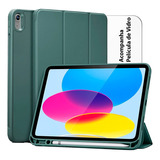 Capa Smart Cover Case P/ iPad 10 Ger. 10.9 10,9 + Película Cor Verde Militar (c/ Suporte Para Caneta)