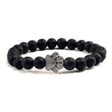 Pulsera Mascota Huella Perro Negro Piedra Lava Volcánica