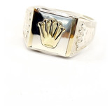 Anillo Sello De Hombre Plata 925 Y Oro Con Coronas 