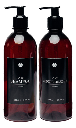 Kit 2pçs Frascos Ambar Shampoo Cond 500ml Decor Minimalista