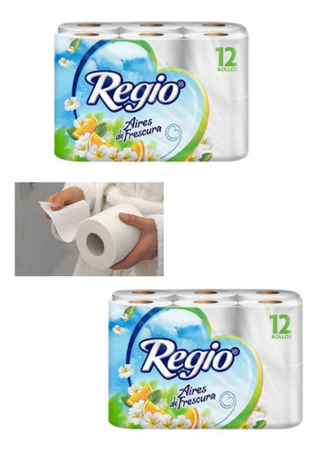 Papel Higiénico Regio Aires Frescura ; 2 Paquetes  De 12 R