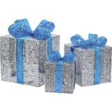 Set Regalos Paquetes Navideño X3 Azul/plata - Sheshu Navidad