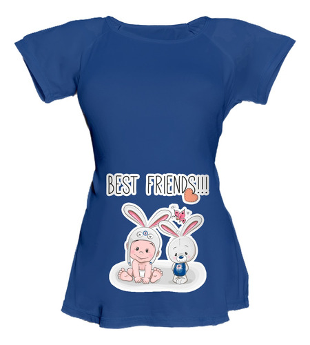 Blusa Para Embarazo Ranglan - Bebé Mascota Conejo Cruz Azul