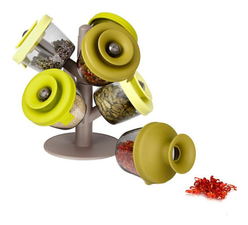 Especiero Spice Rack De 6 Piezas Con Tapas Pop-up Color Verde