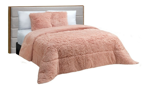 Cobertor Con Borrega King Size Rosa Grizzly Térmico Diseño De La Tela Liso