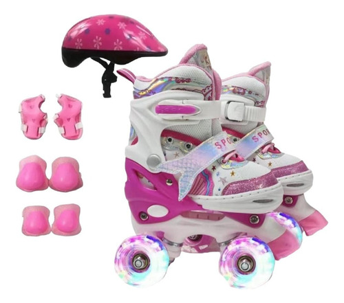 Patins Quad Lindo Tam./ajustável + Kit Proteção Rodinhas Led