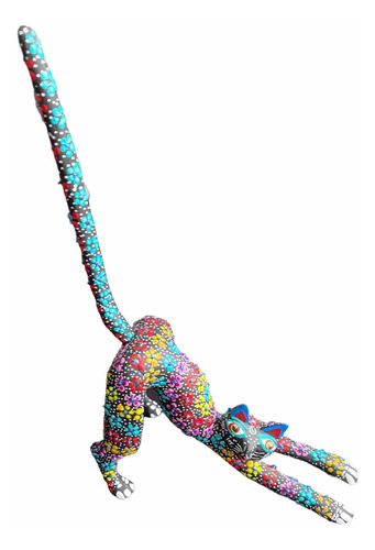 Alebrije Gato Estirándose Oaxaca Madera De Copal