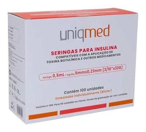 Seringas Insulina Botox 0,5ml C/agulha Fixa 5mmx0,23mm 32g  