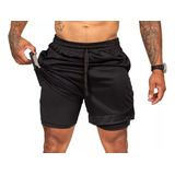 Shorts 2 Em 1 Fitness Corrida Academia Esporte Bolso Celular