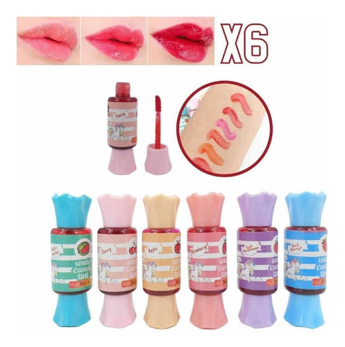 Labial Lip Gloss Matte Candy Modelo Dulce Pack De 6 Unidades