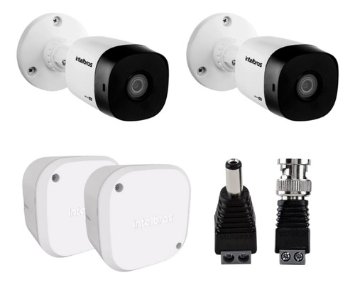 Kit 2 Câmeras Intelbras 1120b Bullet Caixas Cftv Conectores 