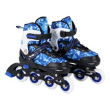 Patins Azul 4 Rodas Ajustável Modelo Inline Do 30 Ao 33