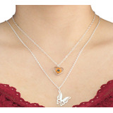 Collar Mujer Plata Ley 925 Mariposa Corazón Girasol C763