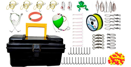 Kit Caja Pesca Tararira Rio Lineas Nylon Anzuelos Accesorios