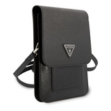 Urban Bolso Wallet Saffiano Negro Logo Triangulo Guess Acabado De Los Herrajes Metal Diseño De La Tela Diseño Triangulo