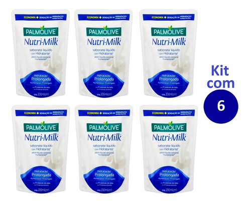 Kit Com 6 Sabonetes Líquido Palmolive Nutri-milk Refil 200ml