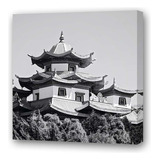 Cuadro 20x20cm Japones Templo Buda Edificio Blanco Negro