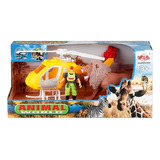 Set De Leon Con Figura Y Helicoptero Infantil Animal World