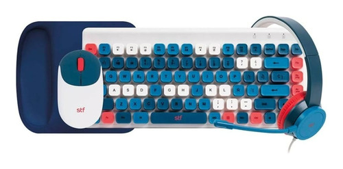 Set Teclado Inalámbrico + Audífono + Mouse + Mousepad Azul